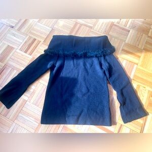 Love Token Off Shoulder Fur Trim Sweater - Black